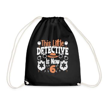 This little detective is now 6 years old, 6 - Drawstring Bag - black - Front