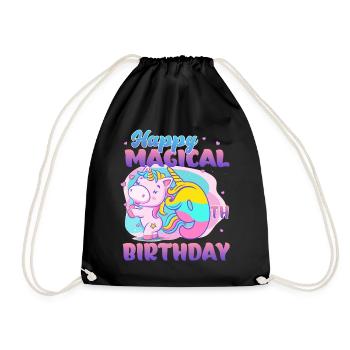 Alles Gute Zum 9. Geburtstag Einhorn Pony - Turnbeutel - Schwarz - Vorne