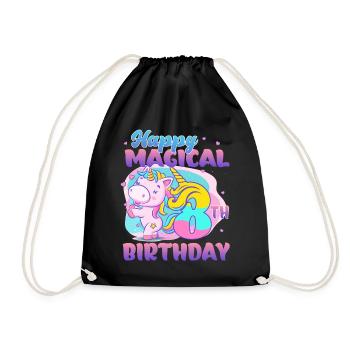Alles Gute Zum 8. Geburtstag Einhorn Pony - Turnbeutel - Schwarz - Vorne