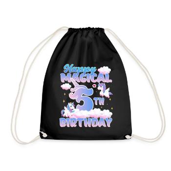 Happy Magical 5th Birthday Unicorn Pony - Drawstring Bag - black - Front