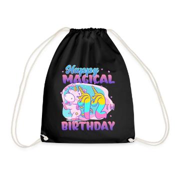 Happy Magical 12. Geburtstag Einhorn Pony - Turnbeutel - Schwarz - Vorne