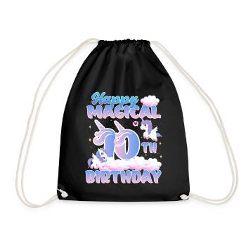 Happy Magical 10th Birthday Unicorn Pony - Drawstring Bag - black - Front