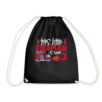 This little firefighter is now 3, - Drawstring Bag - black - Front