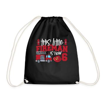This little firefighter is now 6, - Drawstring Bag - black - Front