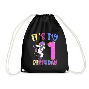 Es Ist Mein 1 Geburtstag Tupfende Einhorn Pony 1. - Turnbeutel - Schwarz - Vorne