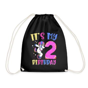 Es Ist Mein 2 Geburtstag Tupfende Einhorn Pony 2. - Turnbeutel - Schwarz - Vorne