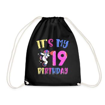 It's my 19 birthday dabbing unicorn pony - Drawstring Bag - black - Front
