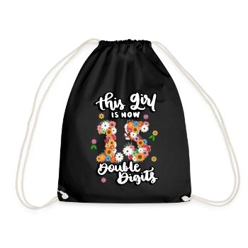 Dieses Mädchen Ist Jetzt 15 Double Digits Floral - Turnbeutel - Schwarz - Vorne