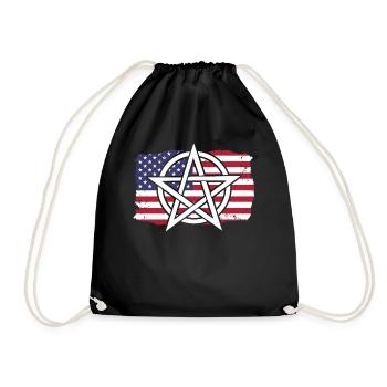 Amerikanische Flagge Hexerei Zauberei Pentagramm - Turnbeutel - Schwarz - Vorne