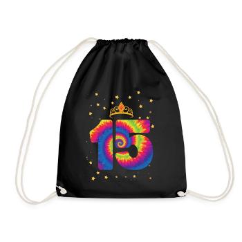 15th birthday Krone | Tie Dye Themed Birthday | - Drawstring Bag - black - Front