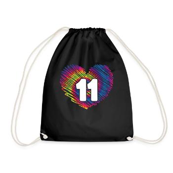 11th Birthday Heart Tie Dye | Tie Dye Themed - Drawstring Bag - black - Front