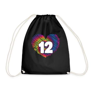 12th Birthday Heart Tie Dye | Tie Dye Themed - Drawstring Bag - black - Front