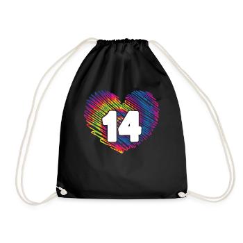 14th Birthday Heart Tie Dye | Tie Dye Themed - Drawstring Bag - black - Front