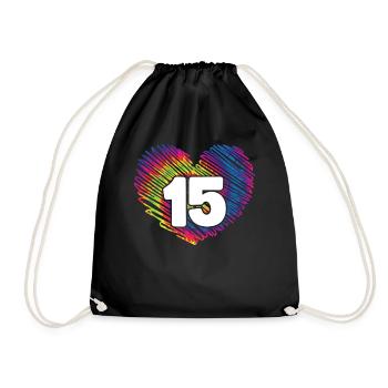 15th Birthday Heart Tie Dye | Tie Dye Themed - Drawstring Bag - black - Front