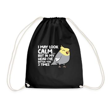In My Head I've Bitten You 3 Times Funny Cockatiel - Drawstring Bag - black - Front