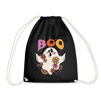 Boo Spooky Floral Flower-lover Ghost Halloween - Drawstring Bag - black - Front