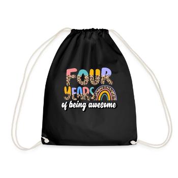 Four Years Awesome Animal Skin Pattern Birthday - Drawstring Bag - black - Front