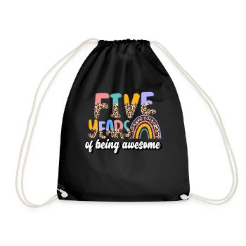 Five Years Awesome Animal Skin Pattern Birthday - Drawstring Bag - black - Front
