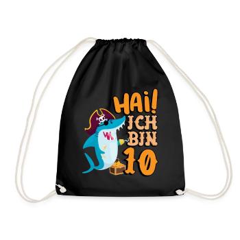 Hai! Ich Bin 10 Einäugiger Piraten Hai 10. - Turnbeutel - Schwarz - Vorne