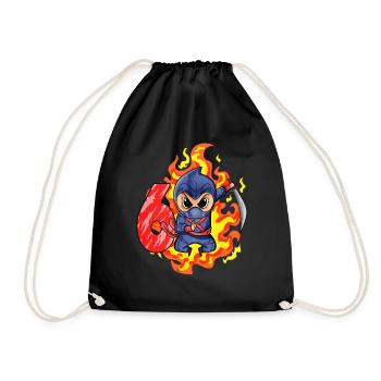 6th Birthday Boy 6 years old Ninja - Drawstring Bag - black - Front