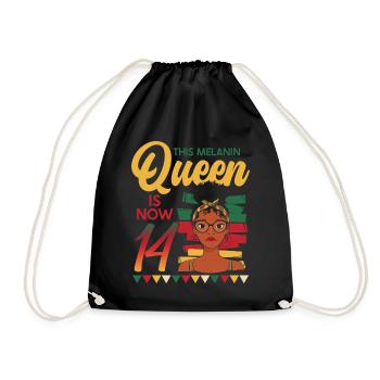 This Melanin Queen Is Now 14, 14th Birthday - Drawstring Bag - black - Front