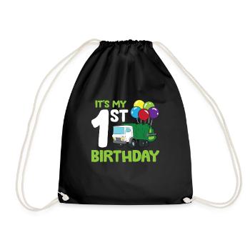 Es ist mein 1. Geburtstag Müllwagen 1. Geburtstag - Turnbeutel - Schwarz - Vorne
