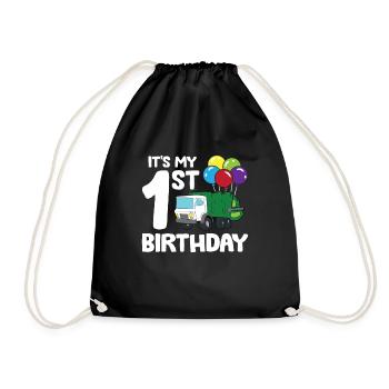 Garbage Truck It's My 1st Birthday Garbage Day 1 - Drawstring Bag - black - Front