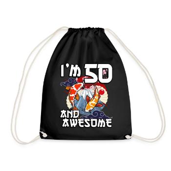 I Am 50 And Awesome Japanese Carp Koi - Drawstring Bag - black - Front