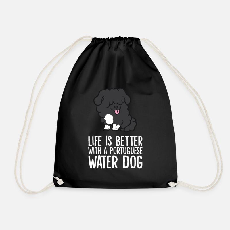 Life Is Better With A Portuguese Water Dog - Drawstring Bag - black