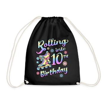 Rolling Into 10th Birthday Roller Skater Inline - Drawstring Bag - black - Front