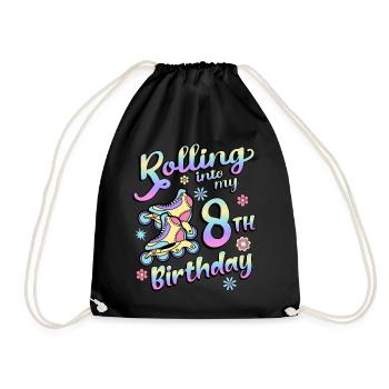 Rolling Into My 8th Birthday Roller Skater Inline - Drawstring Bag - black - Front