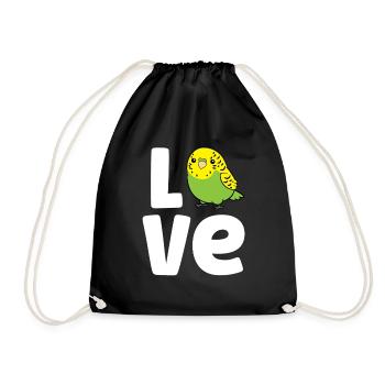 Budgie Bird Love Cute Budgerigar Parakeet Bird - Drawstring Bag - black - Front