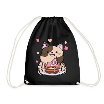 Chubby cat holds a birthday cake 6. - Drawstring Bag - black - Front