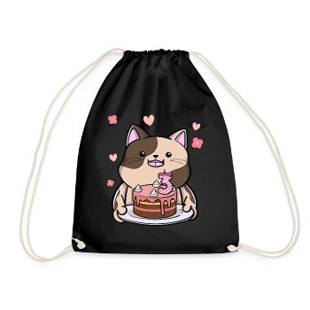 Chubby cat holds a birthday cake 3. - Drawstring Bag - black - Front
