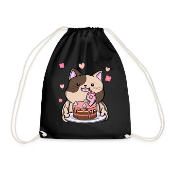 Le chat potelé garde un gâteau d’anniversaire 9 ans - Sac de sport léger - noir - Devant