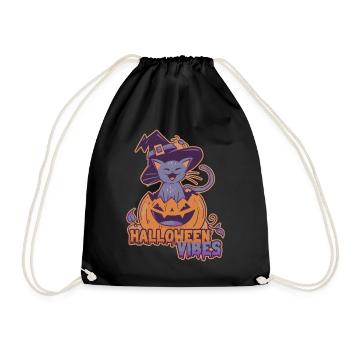 Halloween Vibes Pumpkin Cat In Witch Hat - Drawstring Bag - black - Front