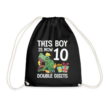 Boy Is Now 10 Double Digit Dino 10th Birthday - Drawstring Bag - black - Front