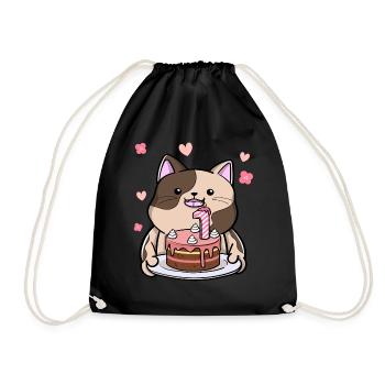 Un chat potelé tient un gâteau d’anniversaire 1ère année - Sac de sport léger - noir - Devant
