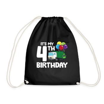 Garbage Truck It's My 4th Birthday Garbage Day 4 - Drawstring Bag - black - Front