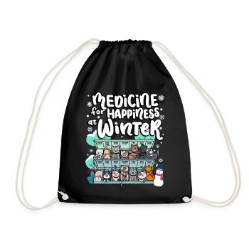 Medicine for happiness on winter weekdays cats - Drawstring Bag - black - Front