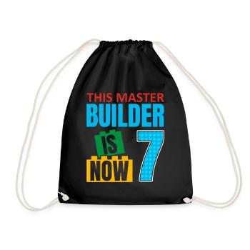 This Builder Is Now 7, Toy Blocks 7. - Drawstring Bag - black - Front