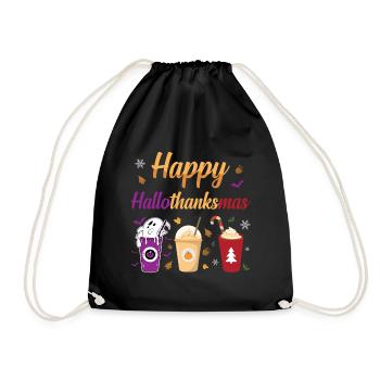 Happy Hallothanksmas Halloween Thanksgiving - Drawstring Bag - black - Front