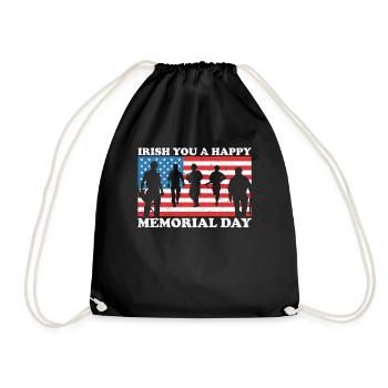 Irish You Happy Memorial Day Green Shamrock - Drawstring Bag - black - Front