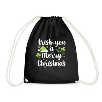 Irish You A Merry Christmas Green Shamrock - Drawstring Bag - black - Front