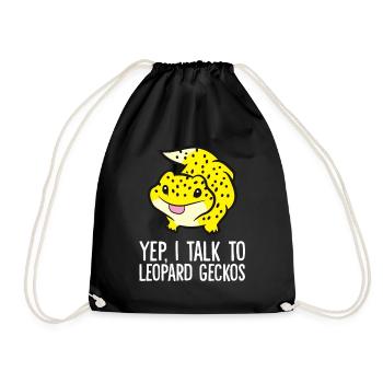 Leopard Gecko Owner Reptile Yep I Talk To Leopard - Drawstring Bag - black - Front