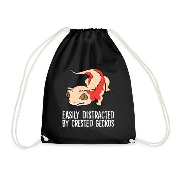 Crested Gecko Lover Easily Distracted By Crested - Drawstring Bag - black - Front