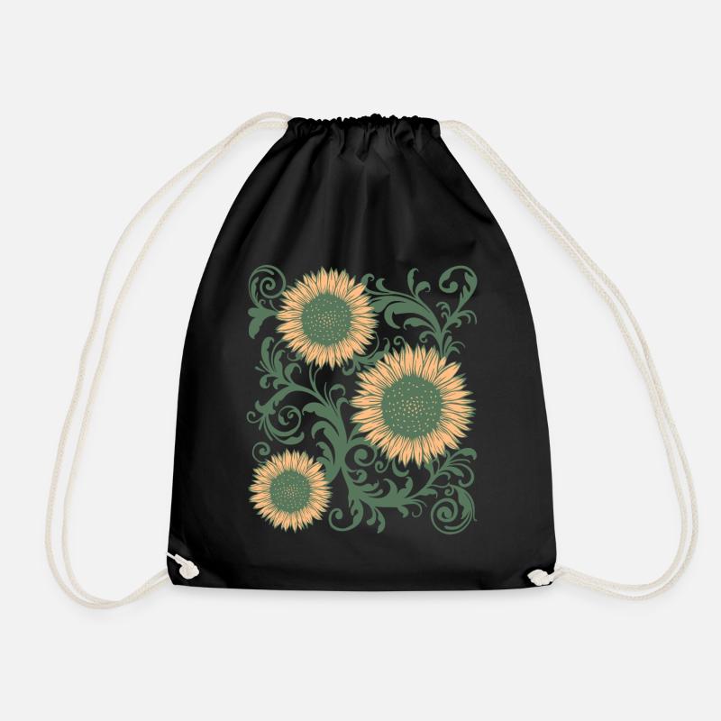 Baroque Aesthetic Sunflower Pattern Dark Academia - Turnbeutel - Schwarz