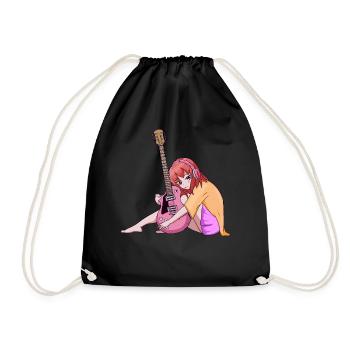 Downtown Girl Aesthetic Anime Girl E-Guitar - Drawstring Bag - black - Front