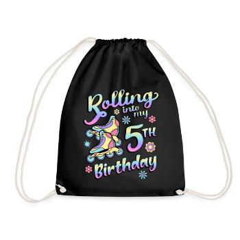 Rolling Into My 5th Birthday Roller Skater Inline - Drawstring Bag - black - Front