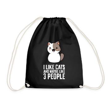 I Like Cats And Maybe Like 3 People Funny Cat - Drawstring Bag - black - Front